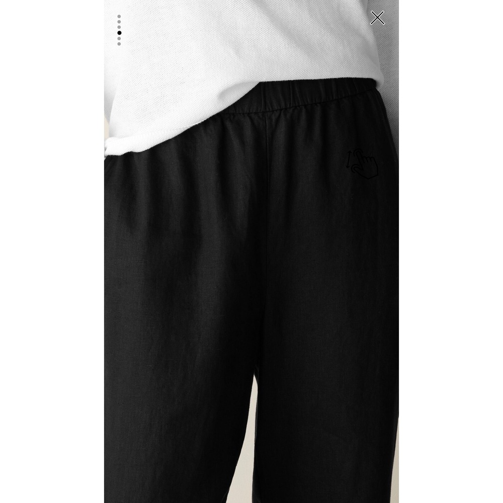 Eileen Fisher Black Organic Linen Tapered Pants Size Medium M Elastic Waist - Picture 4 of 8